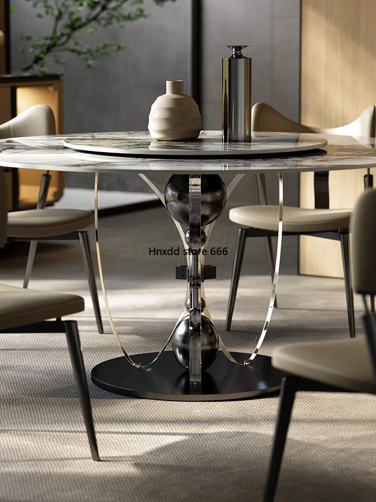 Rock slab round dining table and chair combination