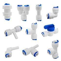 50Pc Reverse Osmosis Quick Coupling 1/4 Hose Connection Tee Y Connector 2 Way Equal Elbow Straight RO Water Plastic Pipe Fitting