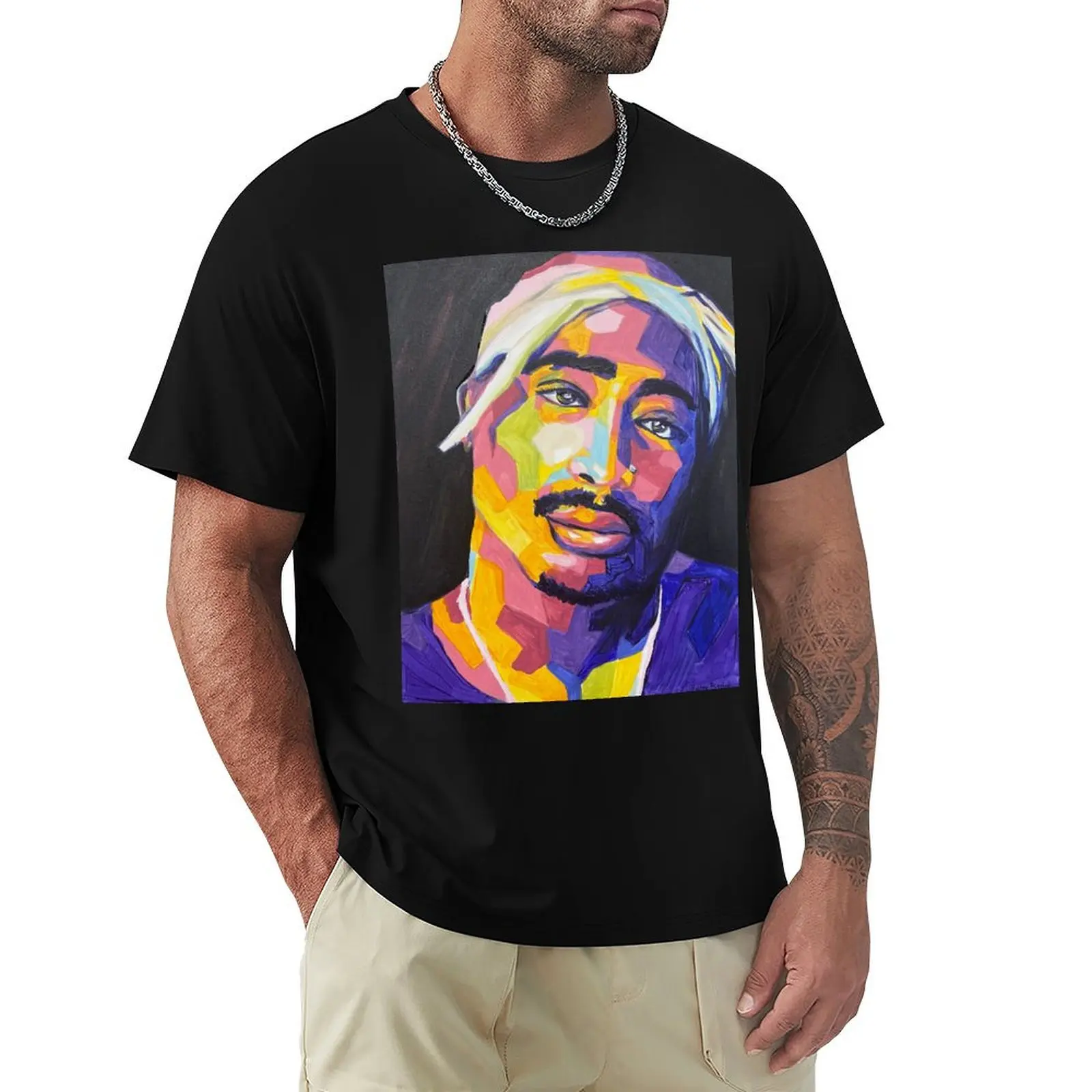 Tupac- Multi Color Pop Art (Rapper/Music Illustration) T-Shirt Thanksgiving Casual Tee