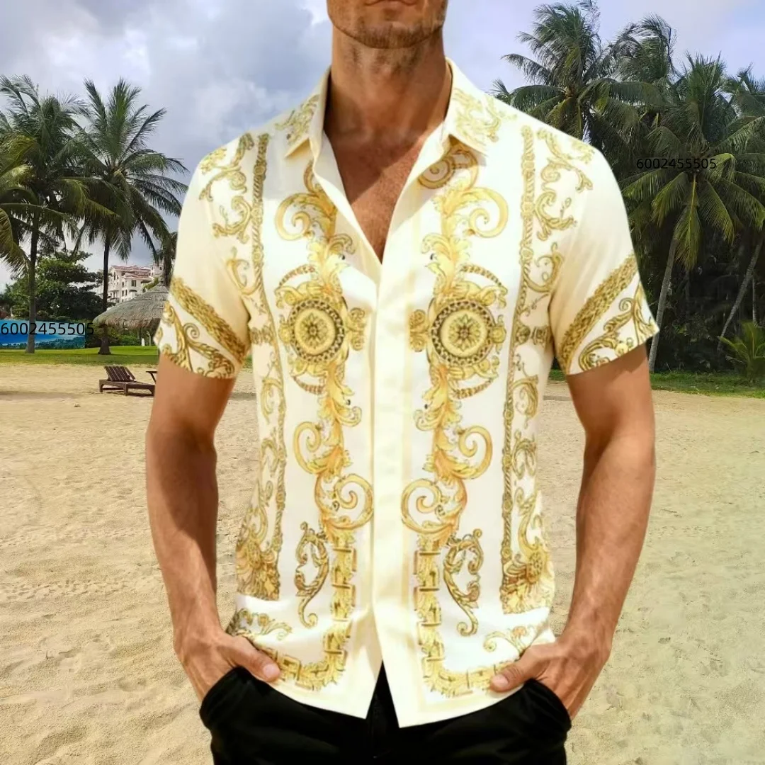 

High-end Hawaiian-style breathable shirt, men's French Baroque-style shirt, men's 3D printed fashionable loose street shirt - fa