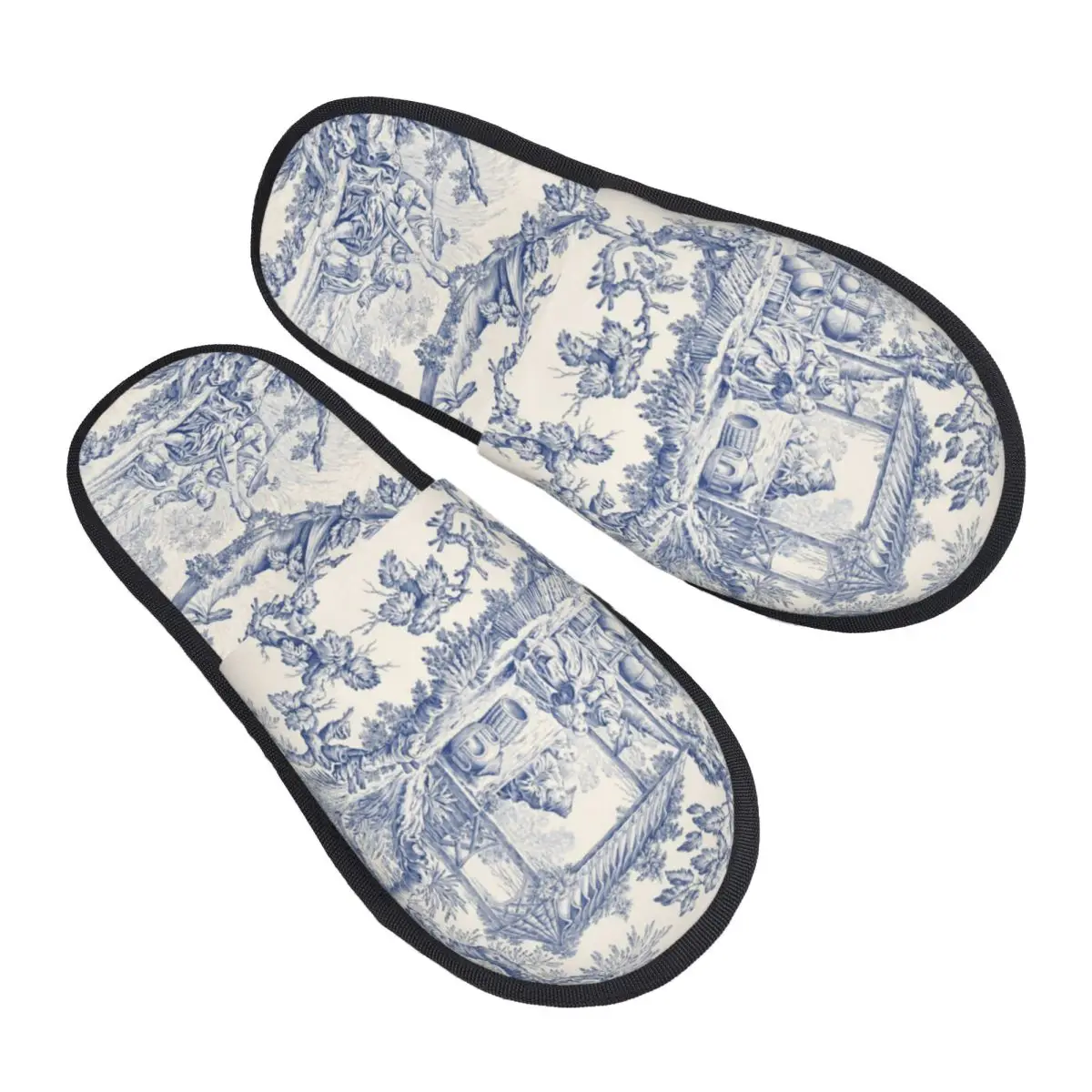 شبشب Toile De Jouy House للنساء من إسفنج الذاكرة الناعم سهل الارتداء على أحذية شبشب الفندق