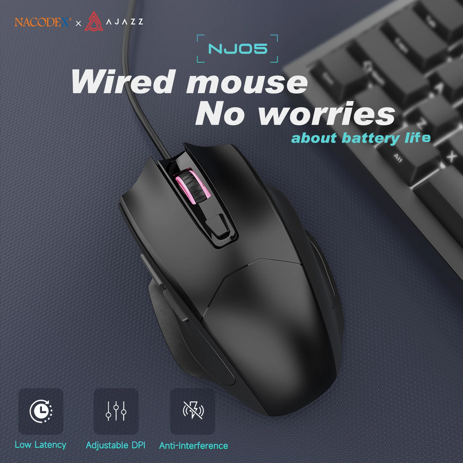 AJAZZ NJ05 Wired Mouse Ergonomic Macro Gaming Mouse for PC Laptop