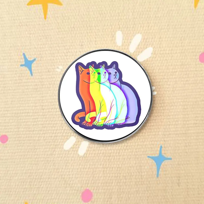 LGBTQ Rainbow Stacked Cat UV Printing Badge Colorful Gradient Cartoon Pin Cute Abstract Art Clothing Decor Brooch For Art Lover