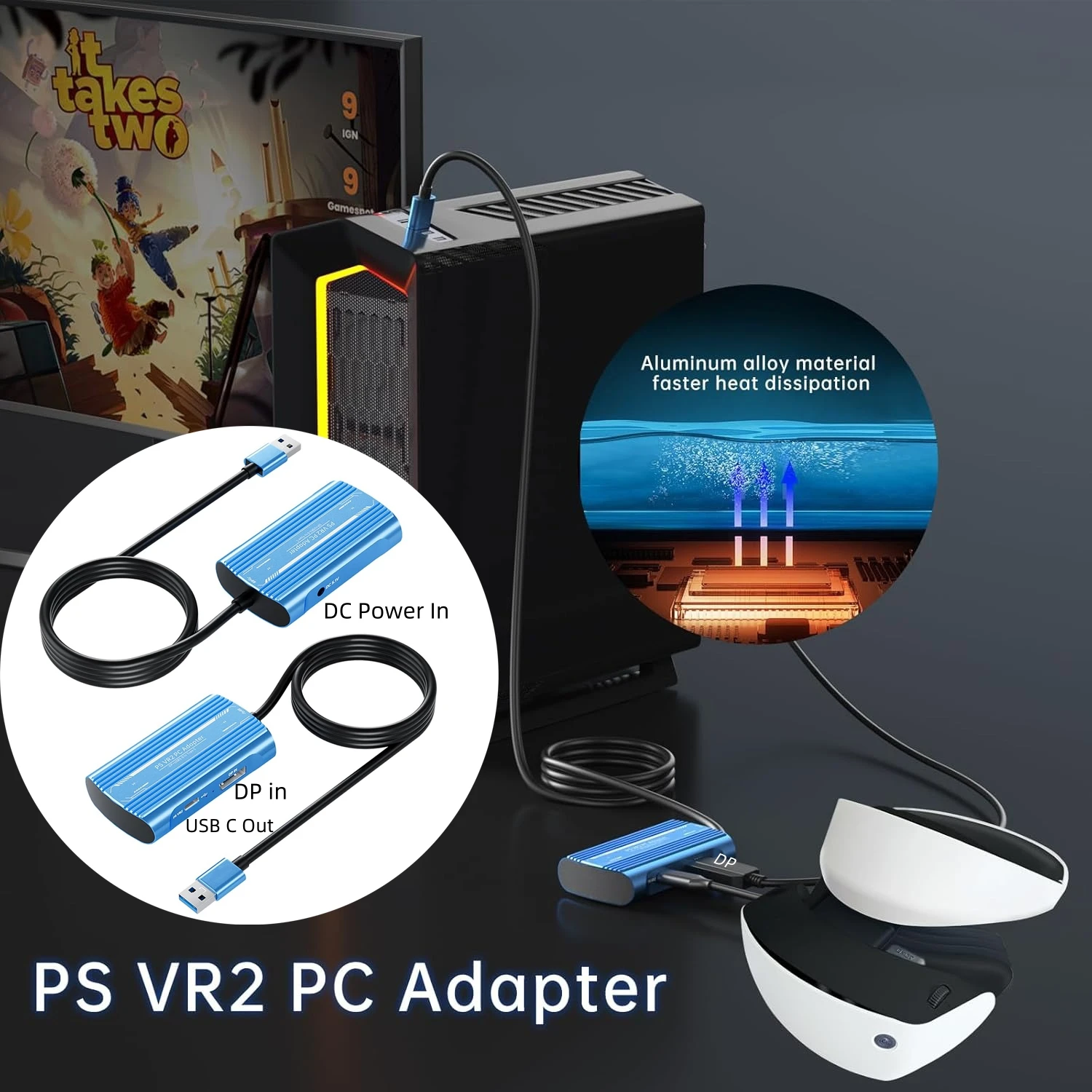 

For PS VR2 Headset PC Adapter Accessories Kit Compatible with AR Glasses Portable Monitor, Expand PSVR2 Game Library