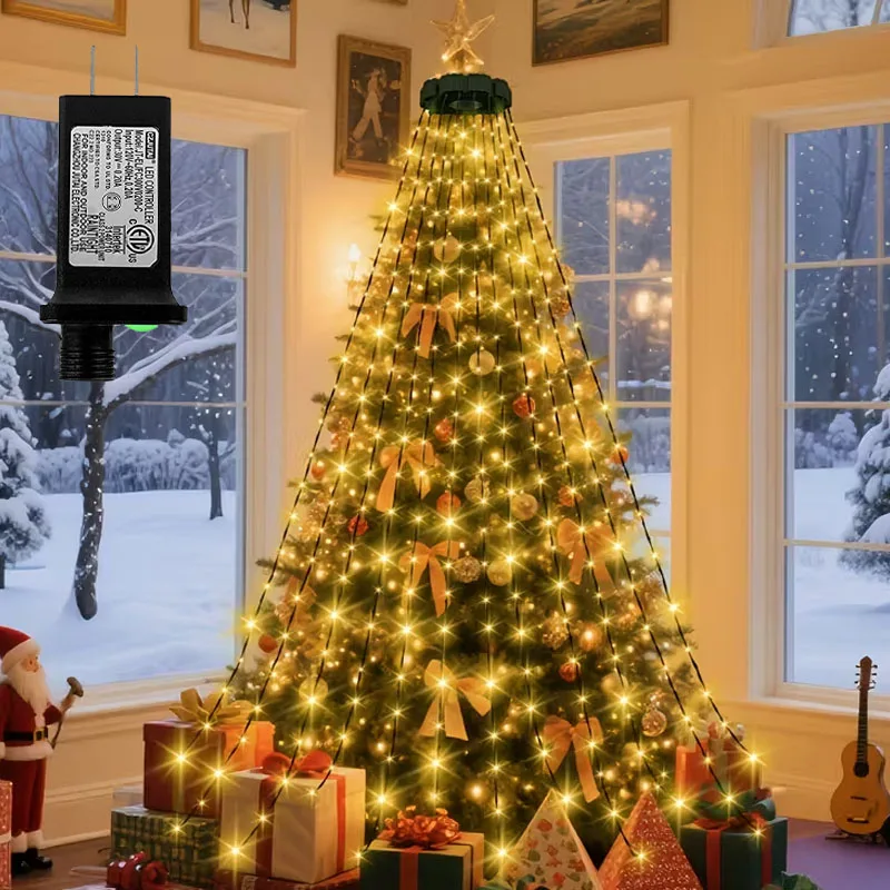 

Кольцо в форме рождественской елки, светодиодные фонари, водонепроницаемые гирлянды с водопадом для наружного сада, двора, праздничного декора