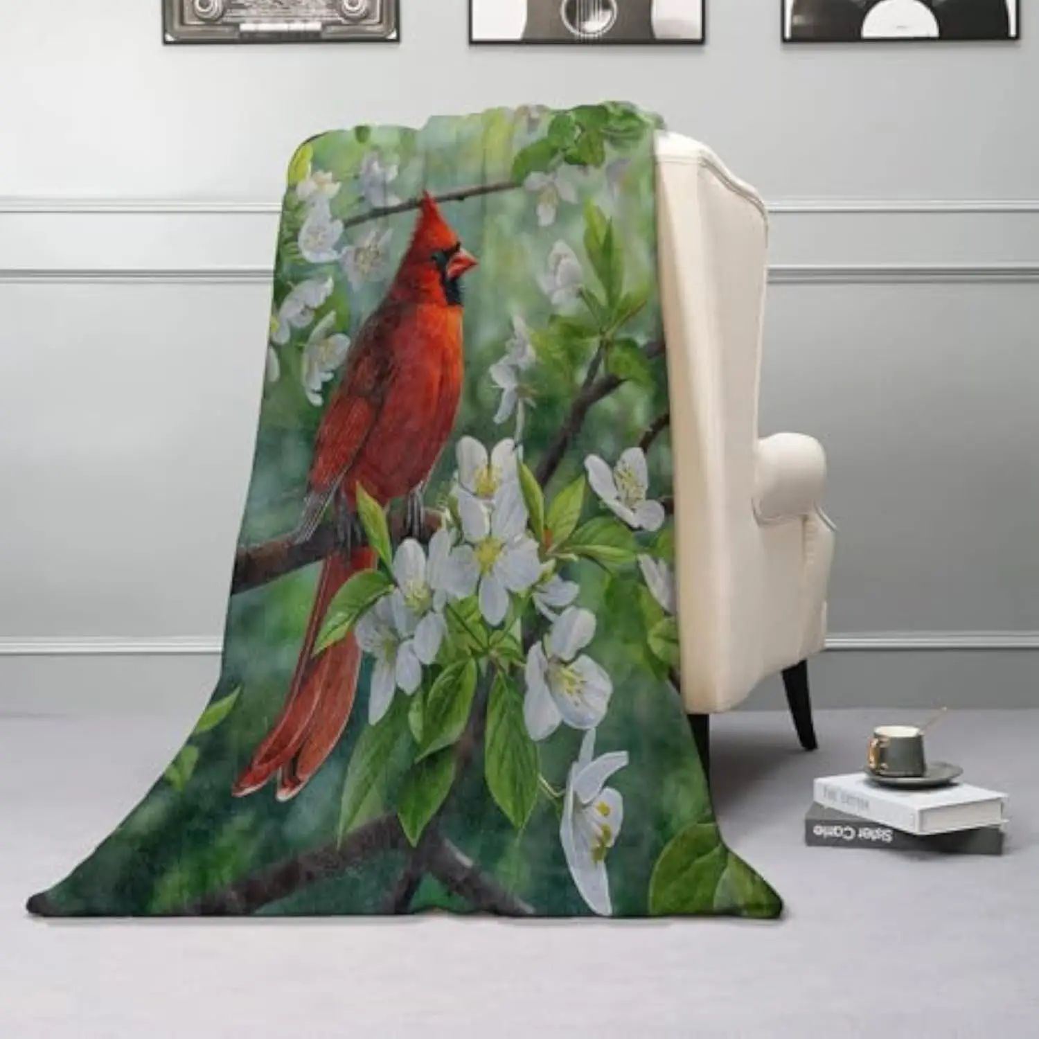 Lovely Cardinal Flowers Blanket Lightweight Soft Cozy Flannel Plush Throw Blanket for Travel Sofa Bedroom Office