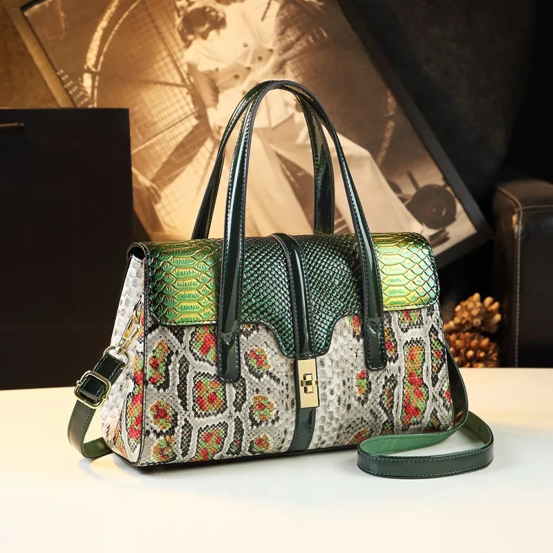 Serpentine Women Leather Handbag Luxury Female Tote Bag Green Fashion Ladies Shoulder Bag