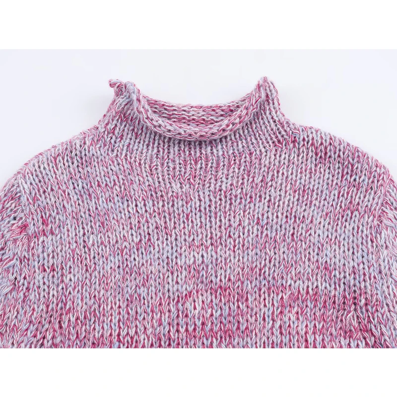Suéter de malha multicolorido para mulheres gola alta casual primavera outono pulôveres chiques tops femininos