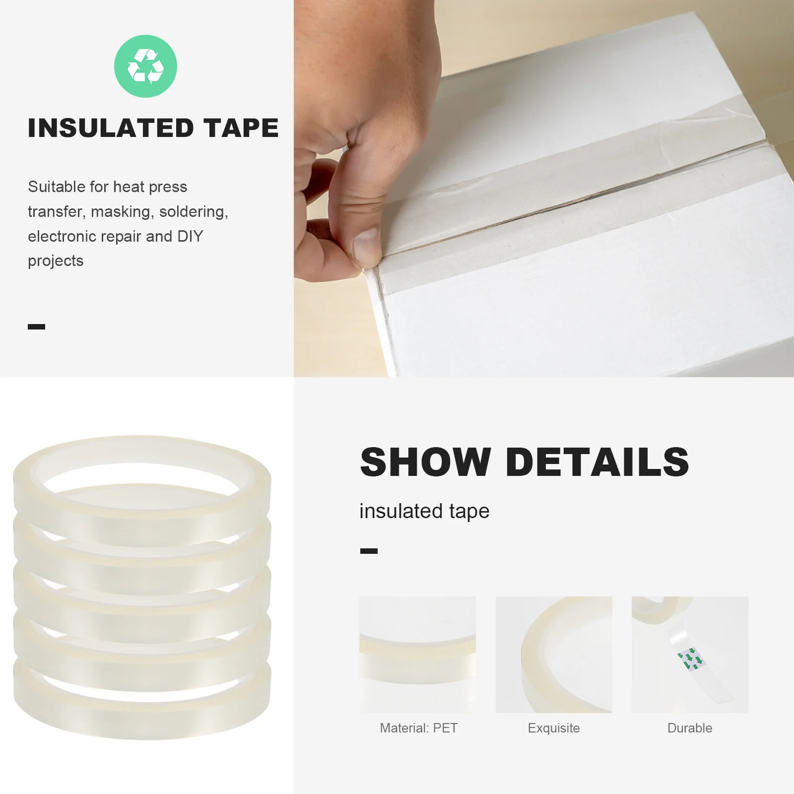 

5 Rolls Heat Resistant Tape for Sublimation Electronics High Temperature Insulating Durable Safe Strong Sealing Cable Cladding