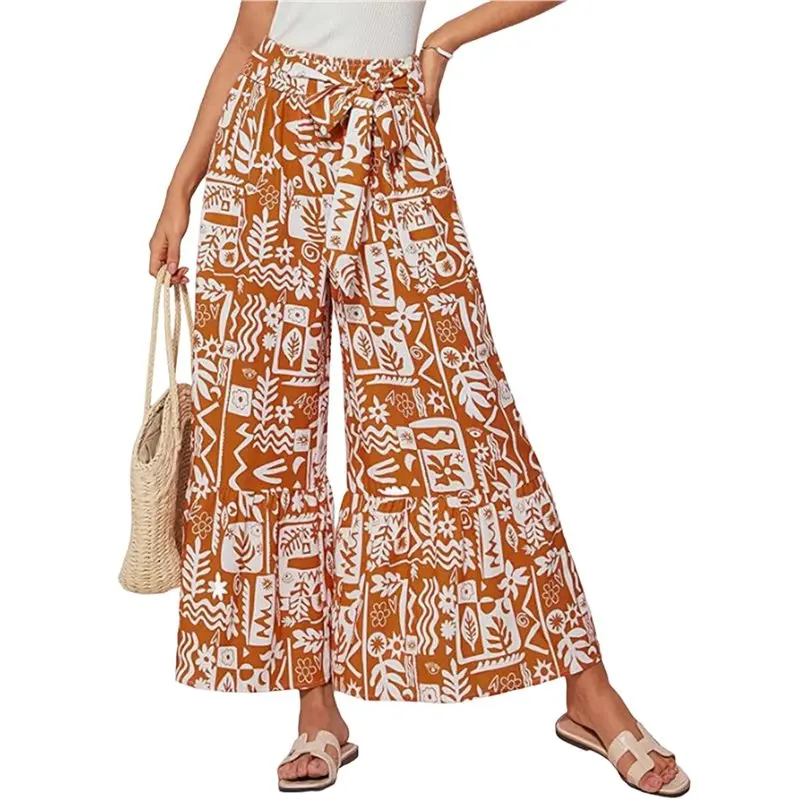 

Женские широкие брюки-палаццо CYL с эластичной высокой талией, повседневные, струящиеся, пляжные, с карманами