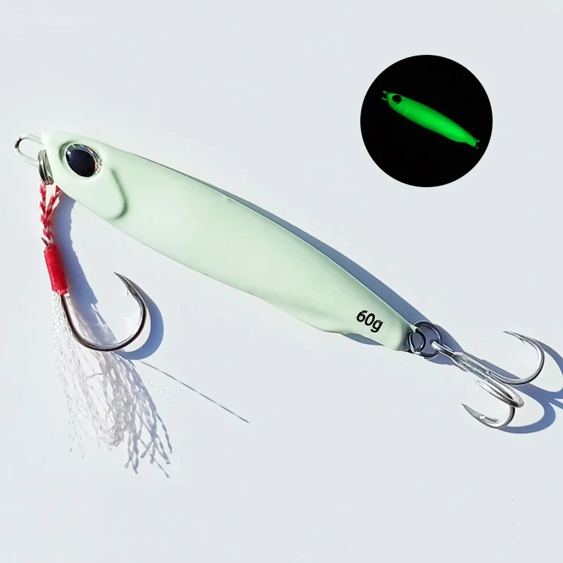 

1PC 15g20g25g30g40g50g60g Glow Cast Fishing Bait Luminous Metal Sea Bass Snapper Fishing Lure pesca Jigging Lure Sea