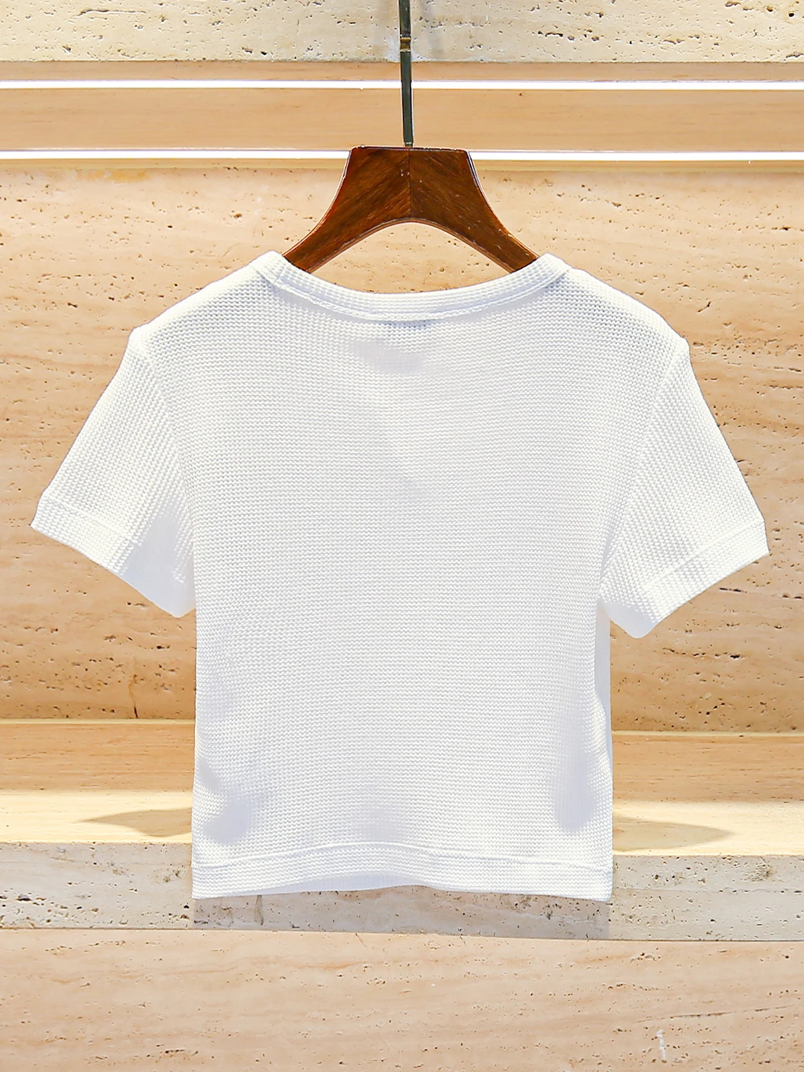 Premium Summer Women's Knitted T-irt White Embroidered Versatile Heavyweight Faionable round Ne ort Sve Top