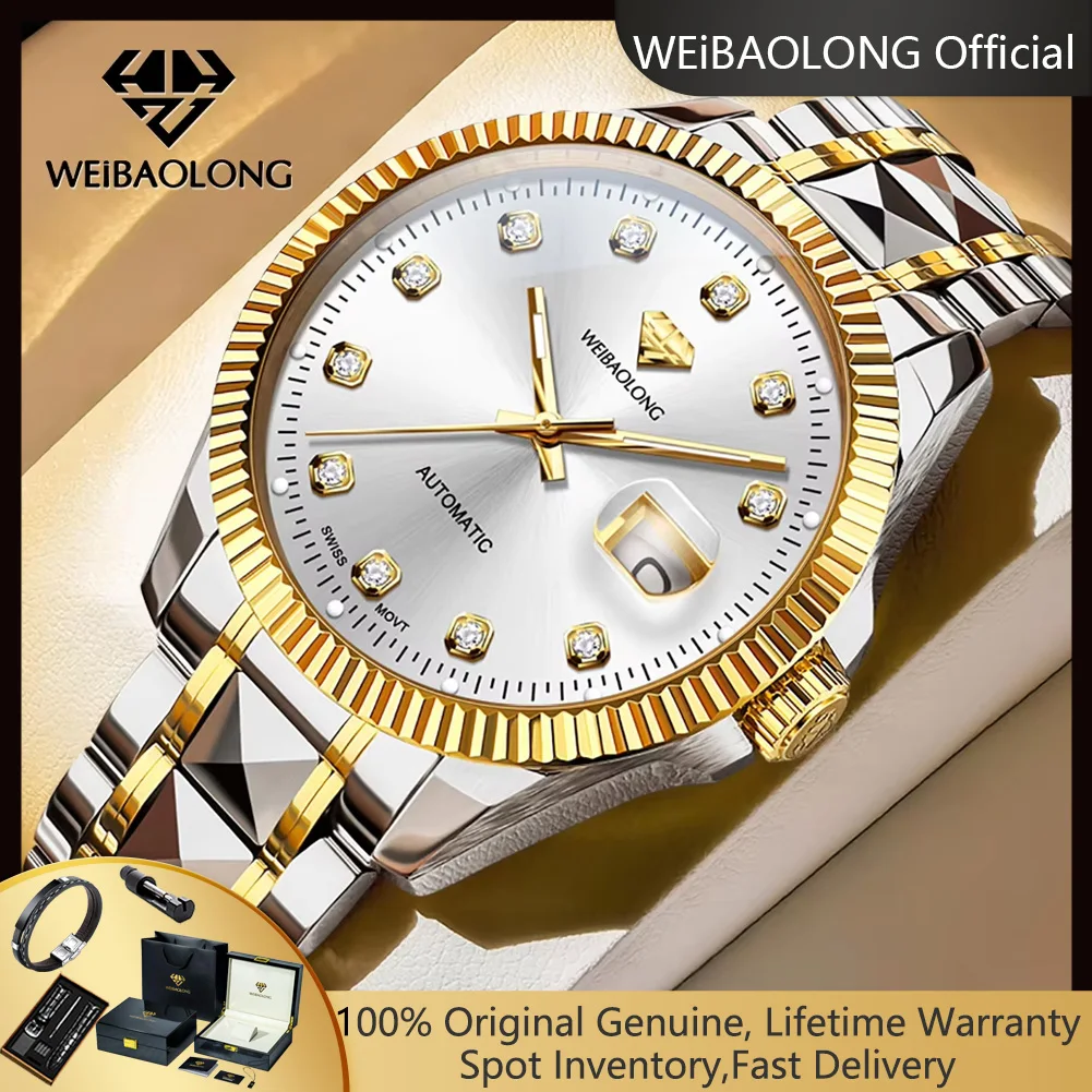 

WEiBAOLONG 3802, мужские часы, механические часы со швейцарским механизмом, автоматические мужские часы с настоящими бриллиантами, элитные брендовые часы для мужчин