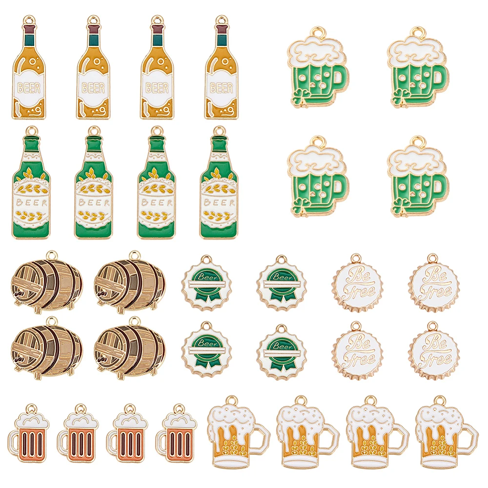 32pcs Beer Charms 8Styles Alloy Enamel Pendants Mini Beer Bottle Cup Charms Oktoberfest Charm Beer Theme Charms for DIY Necklace