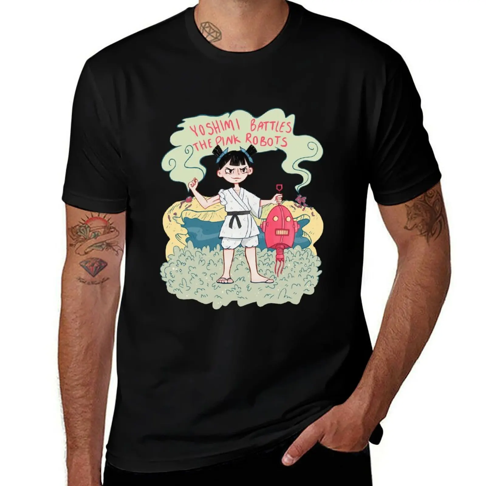 

Pink Flaming Battles The The Lips Art Robots' 'Yoshimi T-Shirt Work Short Sleeve Cotton Top