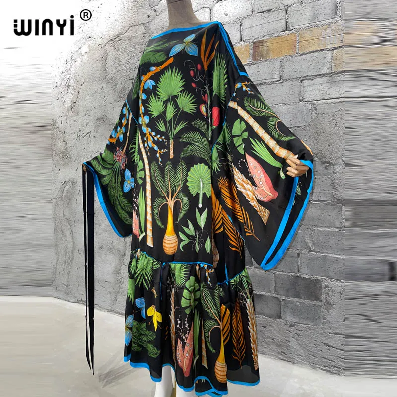 WINYI summer Fashion Women Casual Floral elegant Evening Party Beach Long Maxi Dress with belt abayafashion kaftan