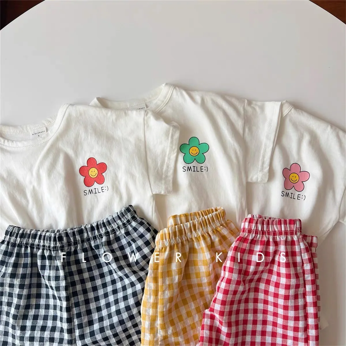 Girls White T-shirt Plaid Shorts 2 Piece/Set Casual Simple Cute Short Sleeve Tracksuits Children Fashion New Summer Costume