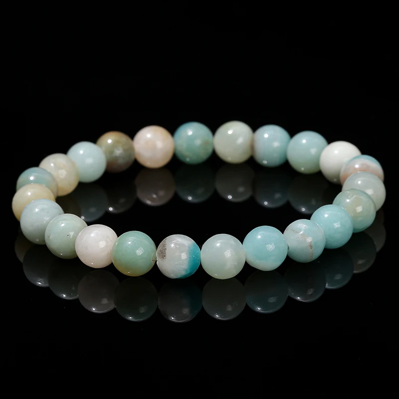 JD Natural Stone 3A Amazonite Round Beaded Bracelet Women Fashion Single Circle Stretch Rope Bracelet Healing Stone Jewelry Gift