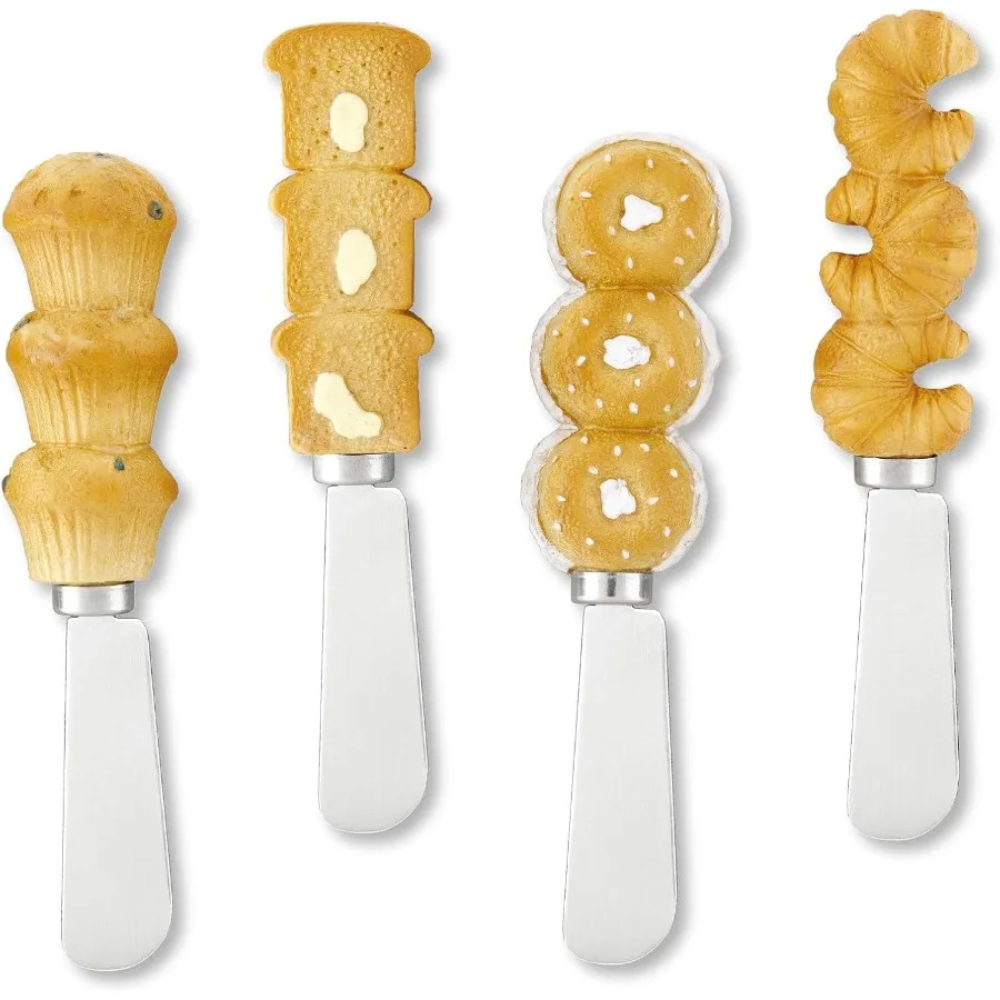 

Breakfast Pastry Cheese Spreaders with HandPainted Resin Handles and Stainless Steel Blades for Spreading Cream Cheese Butter a
