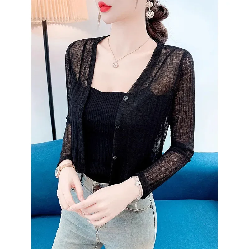夏用長袖ショール付きエアコンブラウス、おしゃれなショートカーディガン、薄手ジャケット