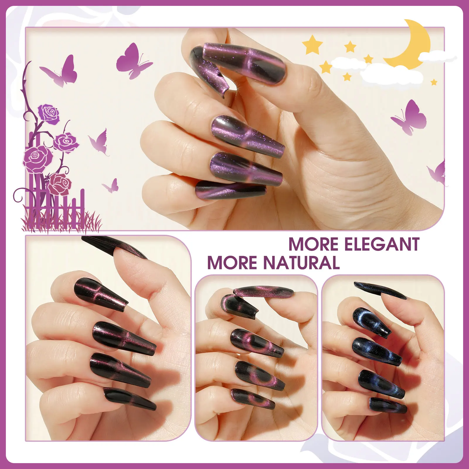 ROSALIND Glänzendes Gel-Lacke-Set, semi-permanent, Soak Off Cat Eye Gel-Nagellack-Sets, 8-teiliges Basis- und Decklack-Nagelkunst-Set mit Box