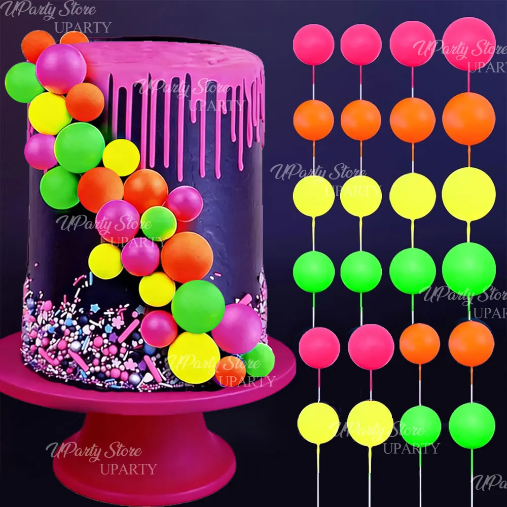 20/24 Stück Neon-Kuchendekoration UV-Reaktive Leuchtkugeln Kuchendekoration für Geburtstag Disco Leuchtende Neon-Themenparty Kuchendekoration – Detail 1