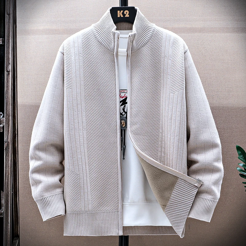 

Winter Men's Fleece Sweater Cardigan Mock Neck Knit Sweater Coat Casual Knit Jacket High Quality Male Autumn Clothing