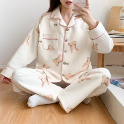 Winter Air Cotton Confinement Clothes Women Cotton Yarn Sleepwear Female 2 Piece Set Cute Cartoon Spring Home Clothes