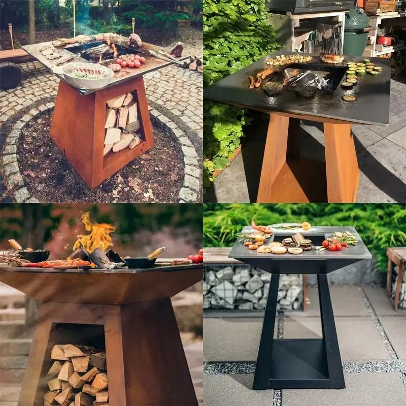 Outdoor Camping Charcoal BBQ Grill Fireplace Pit Rusty Corten Steel