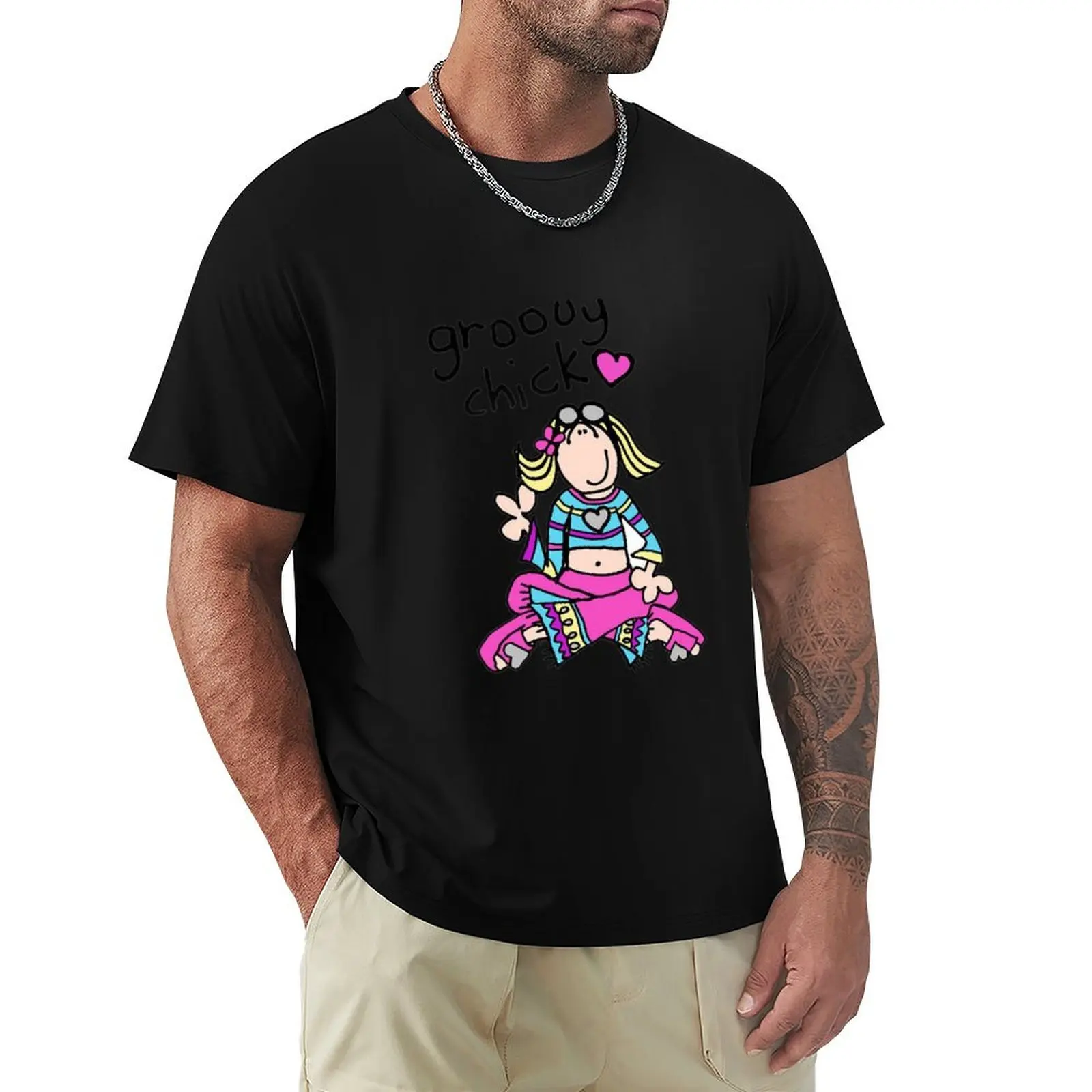 Groovy Chick Girls 2000s Y2K vintage T-Shirt Basic Short Sleeve Cotton Blend T-Shirt