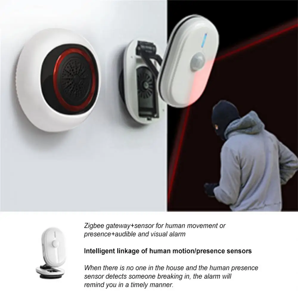 Detector de Luz e Som Tuya-Zigbee Smart, 100DB, Detector, Sensor, Bateria, USB, Dual Power, Controlo de Vida, Trabalhar com Zigbee Gateway