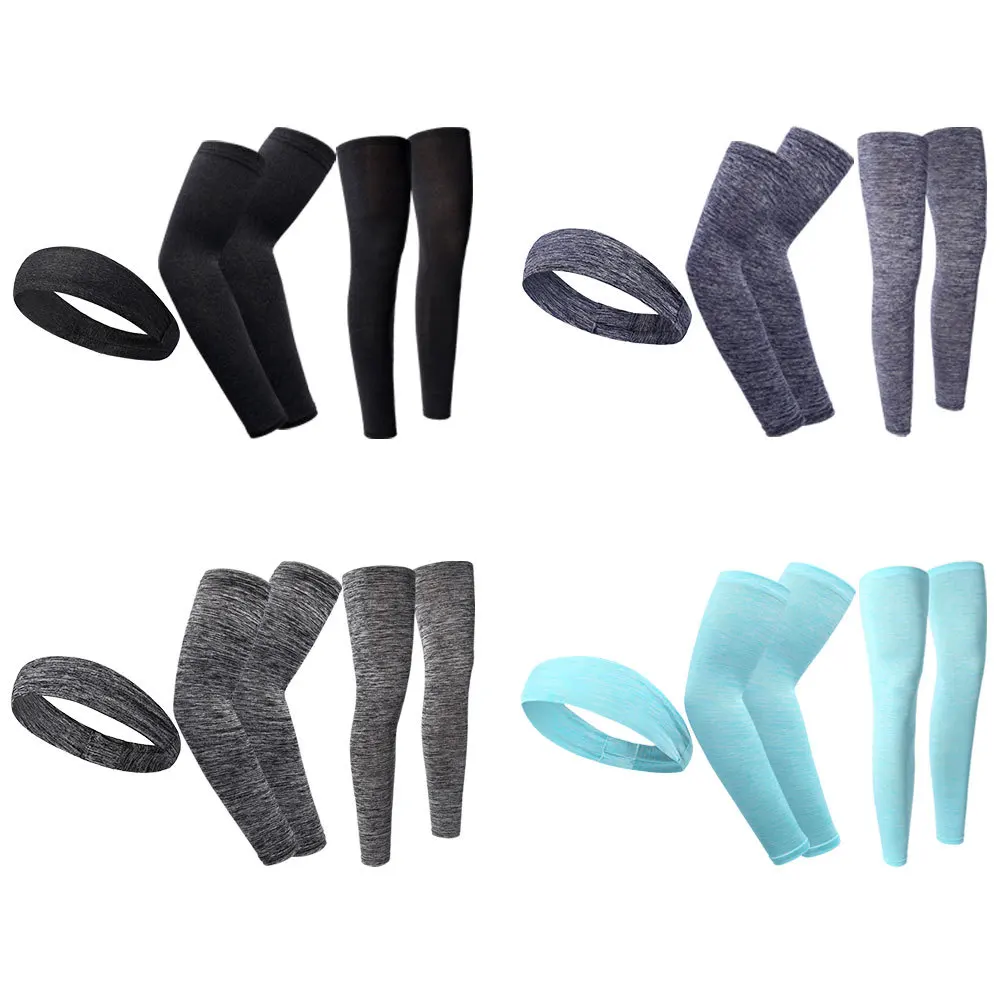 Leg Cover Sun Protective Arm Sleeve Headband Set Summer UV Protection Outdoor Sports Unisex Women Men Cycling Running Breathable