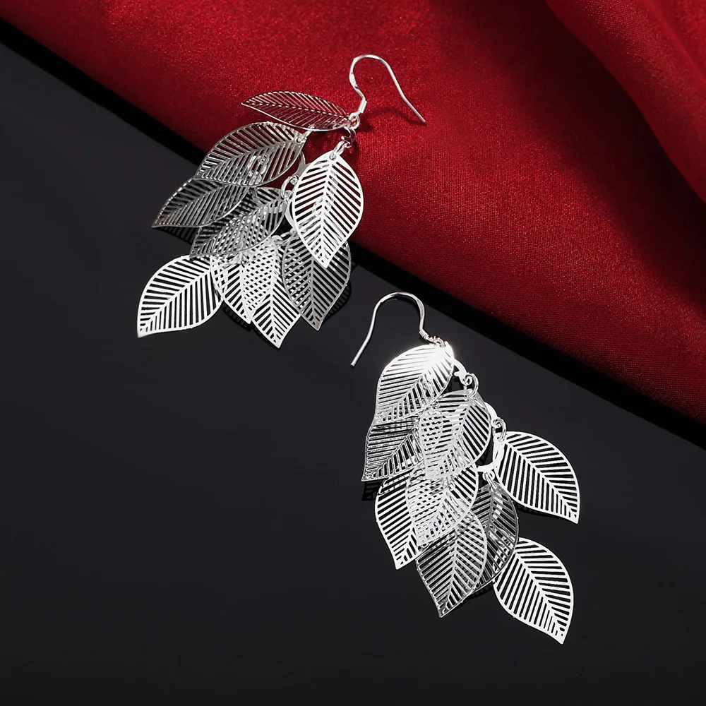 925 Sterling Silver Earrings fashion Jewelry Woman Layered Hollow Leaves Tassel Long Drop earrings Trendsetter Christmas Gifts