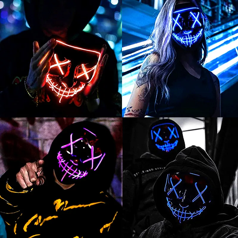 Led Mask Halloween Party Masque Masquerade Masks Neon Maske Light Glow In The Dark Mascara Horror Maska Glowing Masker Purge