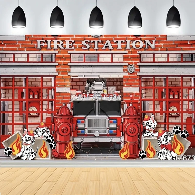 소방관 샘 테마 생일 Photograpny 배경 소품 소방관 트럭 소년 어린이 파티 만화 사진 스튜디오 배경 XF-01