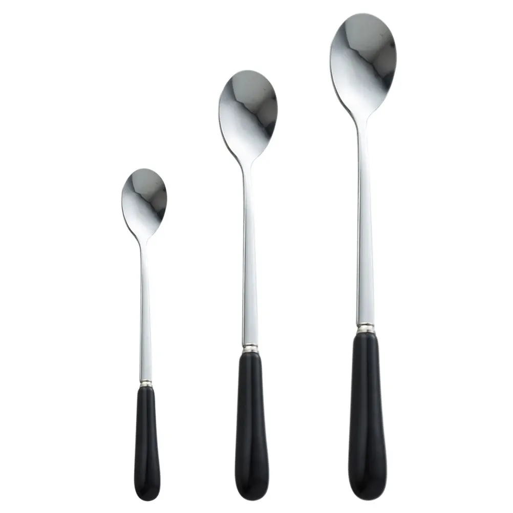 3 قطعة الفولاذ المقاوم للصدأ قهوة قاعدة الملاعق مقبض طويل أسود صغير الجليد ملاعق الحلوى للمنزل بار مطعم الحليب الشاي متجر #6