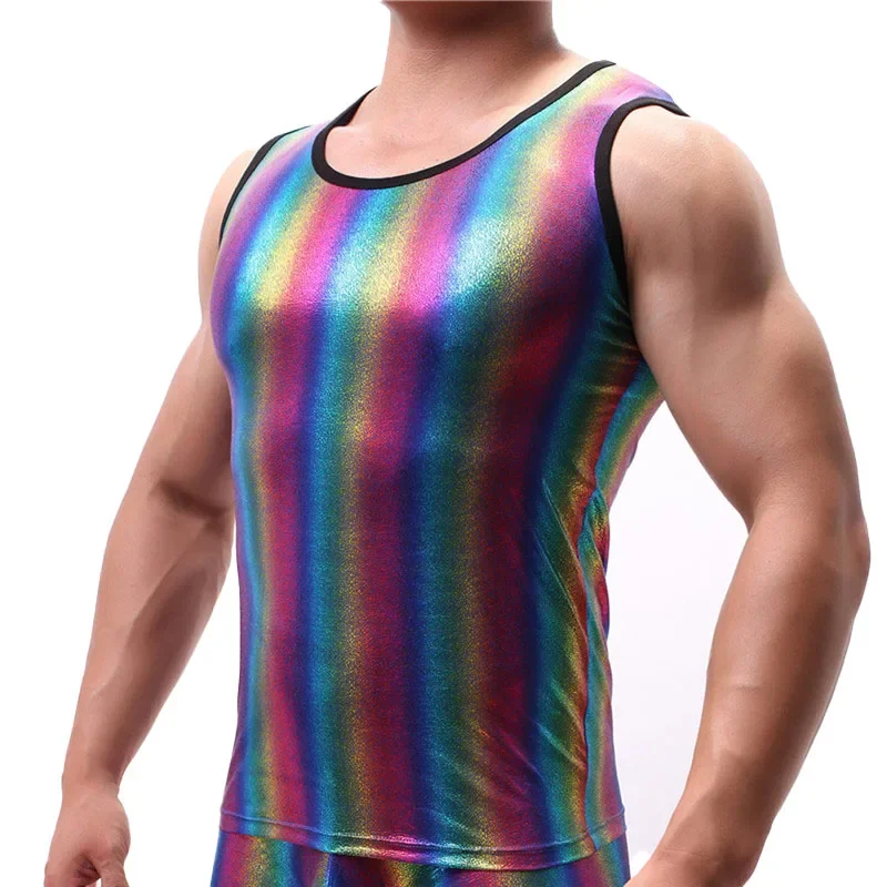 

Men Tank Tops Clothing Bodybuilding Gyms Tank Top Fitness Sleeveless Shirt Striped Shinning Undershirt Fashion Vest