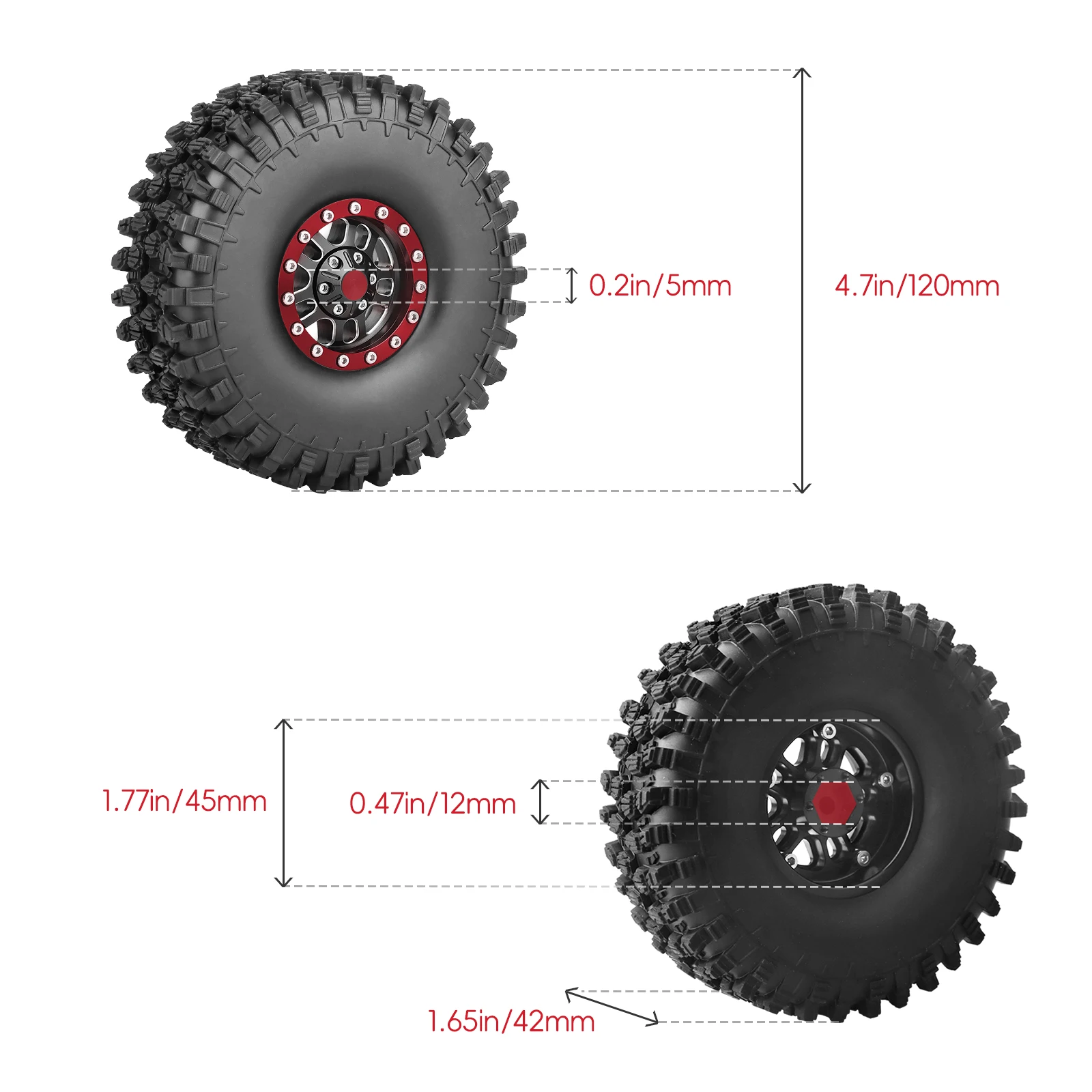 HobbyPark Crawler 1.9 Beadlock Wheels and Tires Set 1/10 Scale Axial SCX10 TRX4 RC4WD Redcat Gen8 Gen7 Rock Crawling All Terrain