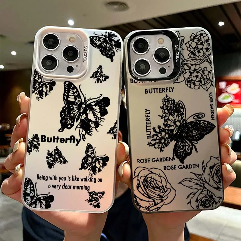 

Creative Line Butterfly Art Phone Case For Apple iPhone 17 Air 16 16e 15 14 13 12 11 Mini Pro Max Plus Colorful Silver Cover