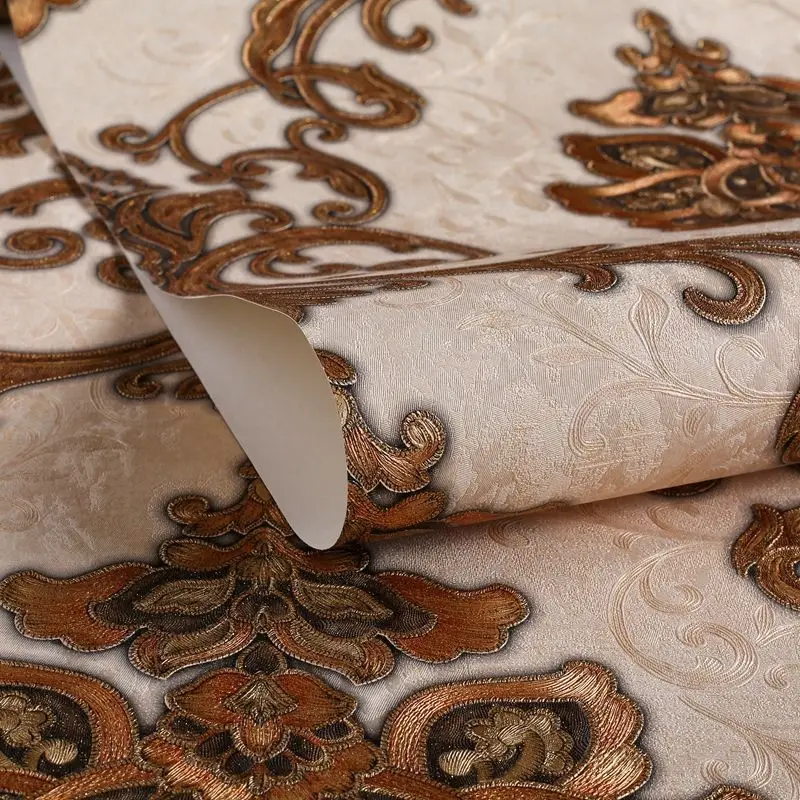 Europese Stijl Luxe Damast Behang Roll 3D Reliëf Pvc Verdikte Muurschildering Decor Wallpapers voor Woonkamer Slaapkamer