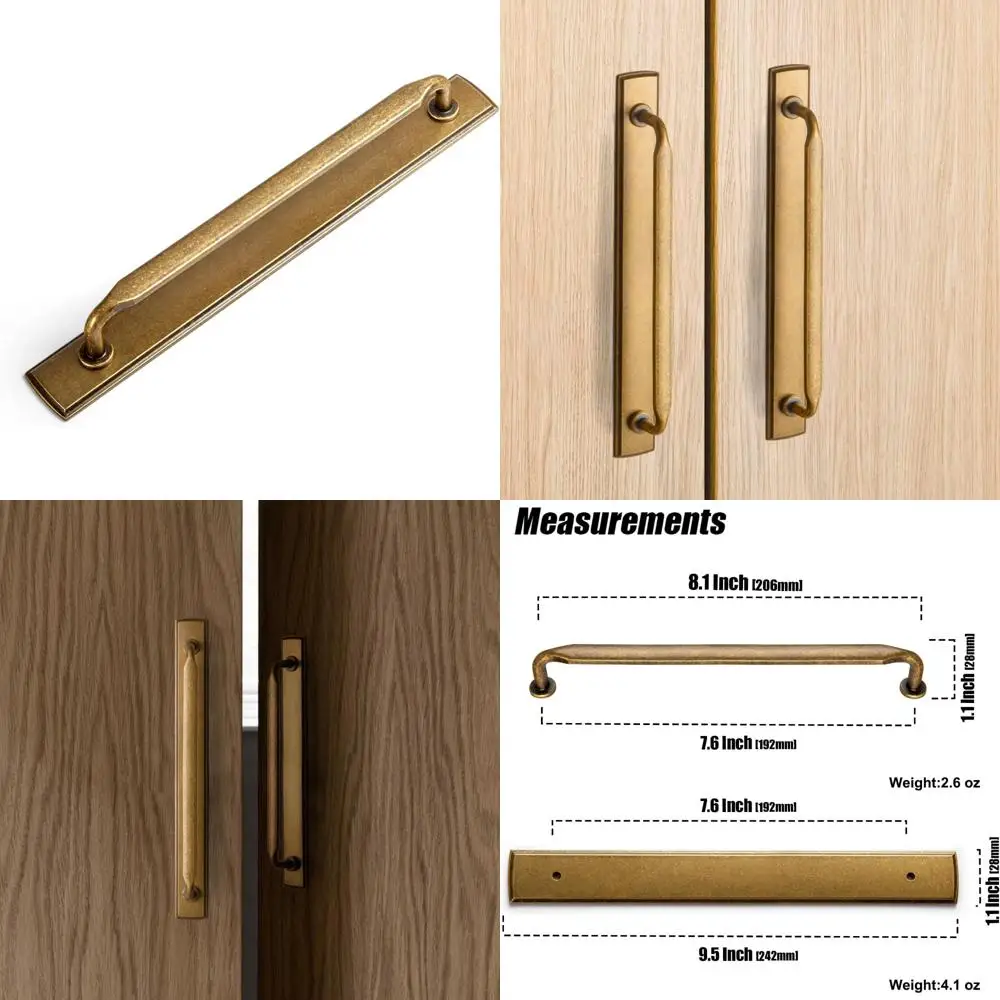 

Vintage Zinc Alloy Cabinet Handles with Backplate - 192mm Hole Centers, 7.56 Pull Hardware for Bedroom and Kitchen Cabinets