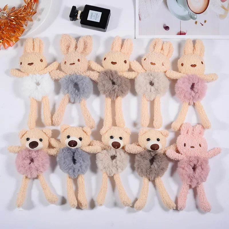 Korean Plush Ponytail Headband Elastic Hair Ring Headwear Cute Cartoon Animal Rubber Hair Bands Ties for Girls Kids Accessories