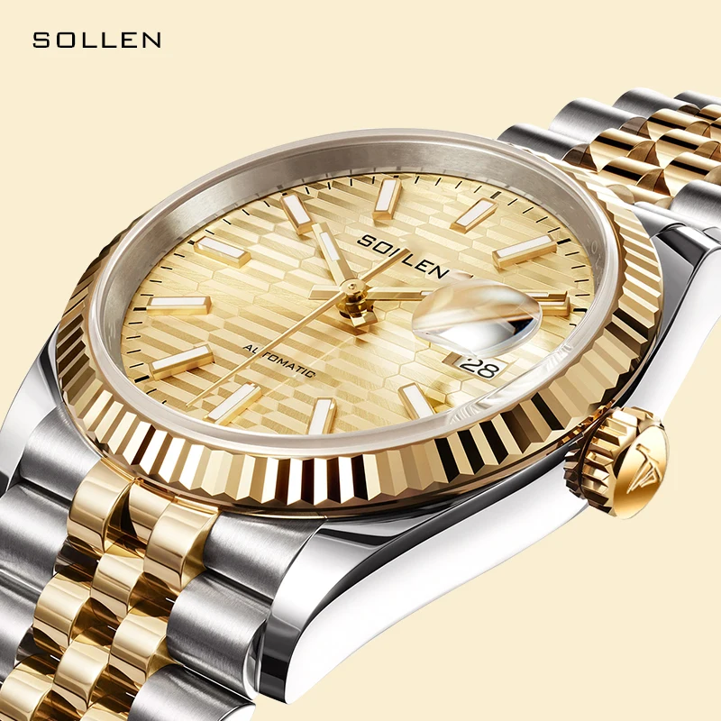 

SOLLEN Brand Luxury Man Watch High-end Stainless Steel Mechanical Watch Men Waterproof Date Fashion Automatic Wristwatches Mens