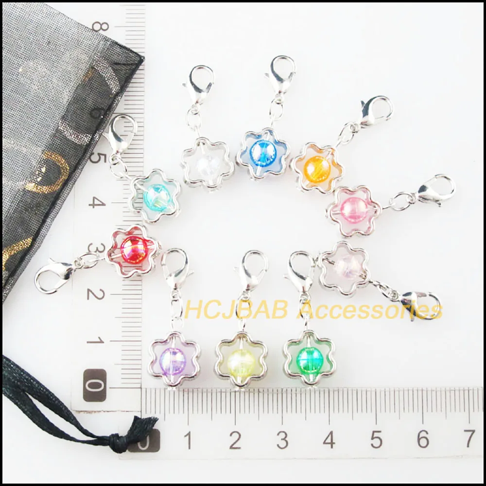 20 sztuk nudny posrebrzany kwiat rama mieszane Mirage żywica Charms zawieszki z Lobster Claw klamrami 11x16mm — zdjęcie 5