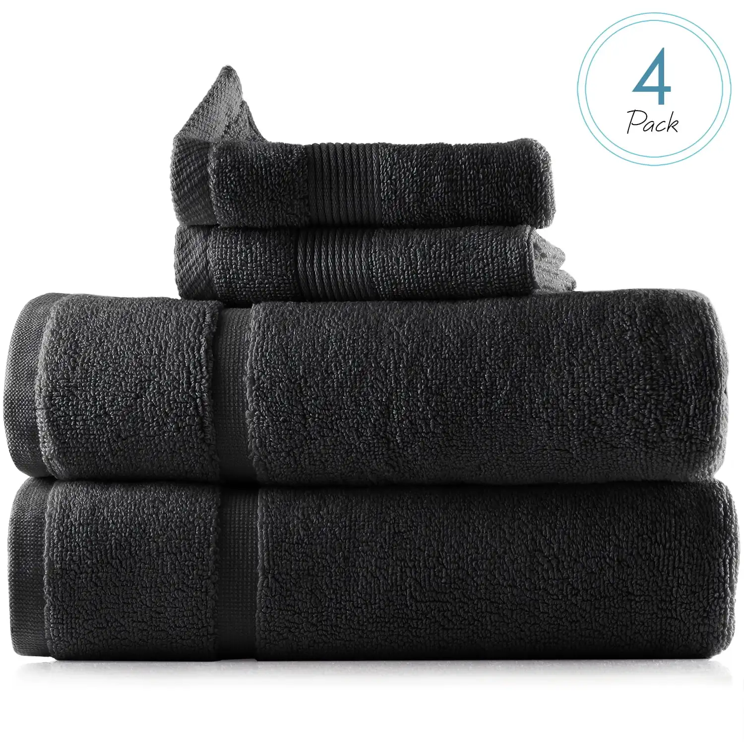 

Bath Towels Set, 100% Cotton Luxury Softness 4 Pc Set, Black