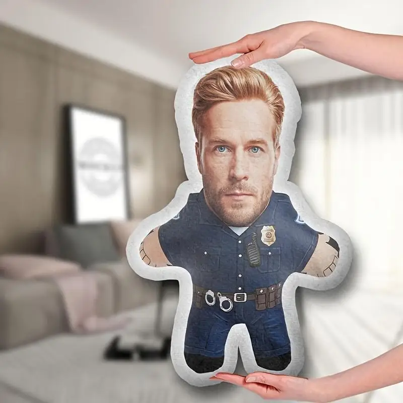 Cartoon Shaped Police Style Personalized Mini Plush Pillow Customization, Customized Face Cartoon Pattern Pillow, Image Customiz