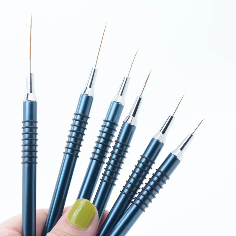 مجموعة فرش بطانة فنية للأظافر مكونة من قطعة واحدة، قلم رسم على شكل زهرة مخططة باللون الأزرق #3