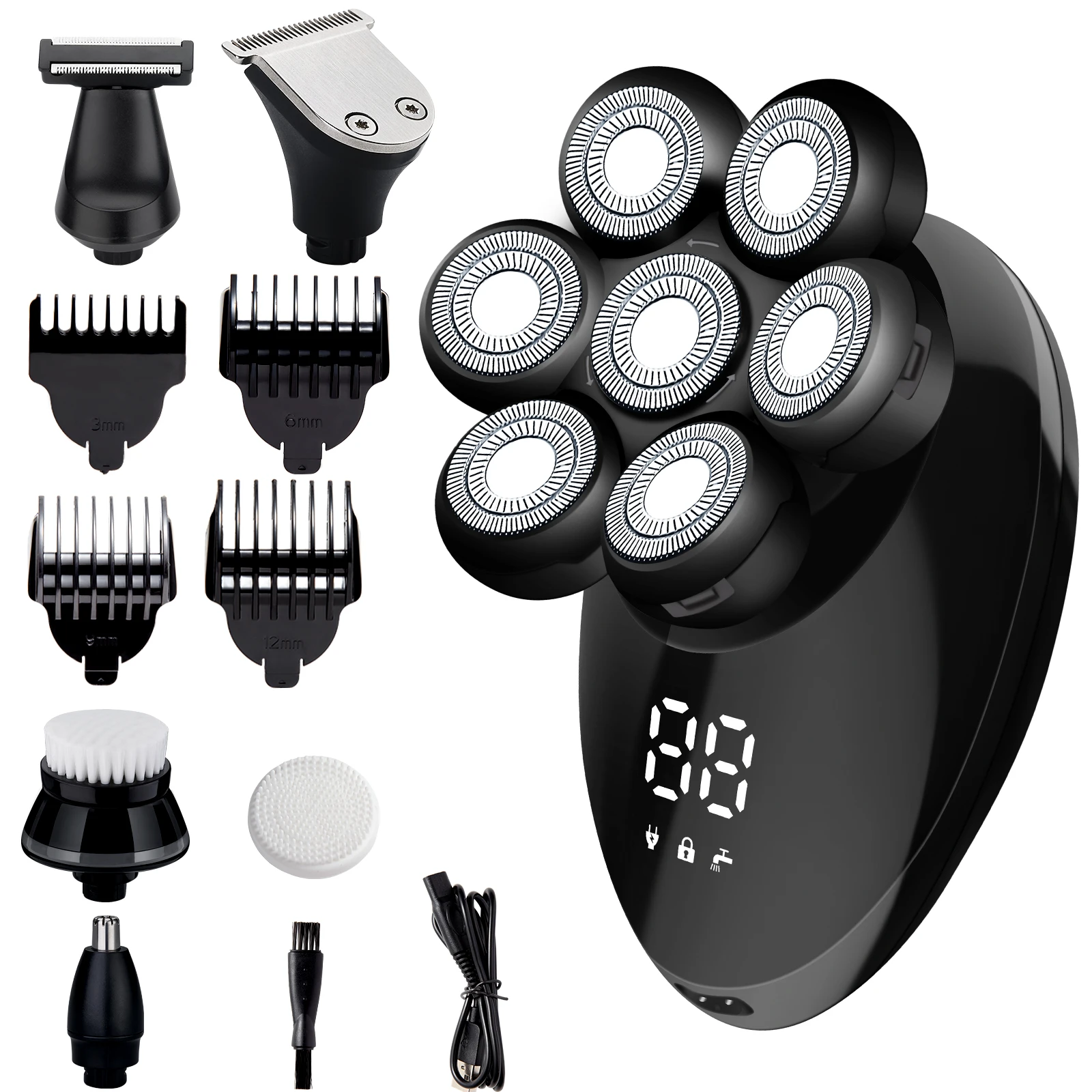 Professional 5-in-1 Premium Bald Head 7D Electric Head Shaver Wet/Dry USB Rechargeable Hotel