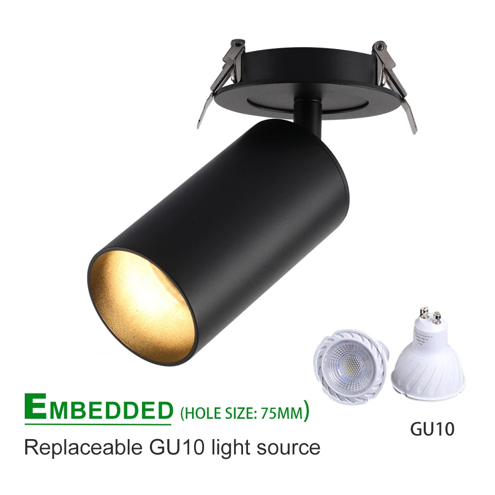 

Vintage Replaceable GU10 6W Embeded LED Ceiling Track Downlight 360° Rotatable White Black Gold Copper Wall Spot Light