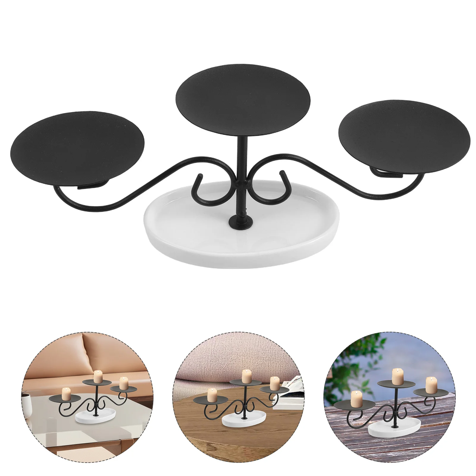 

Wrought Iron European Style Candlestick Holder Ceramic Tray Vintage Romantic Candlelight Dinner Dining Room Table Decor